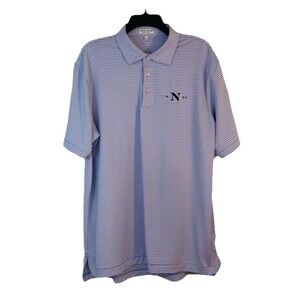 Peter Millar Polo Shirt L Pink Blue Stripe Summer Comfort N 1983 Nautica Logo